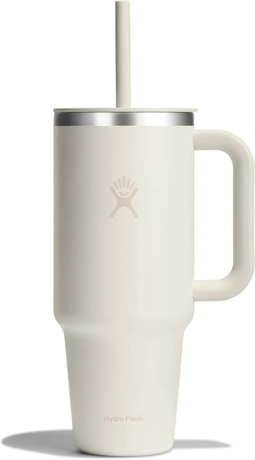 Hydro Flask Travel Tumbler with Handle, Lid and Straw - Insulated Stainless Steel in 40 Oz (Ivory or Matcha Ombre colors)