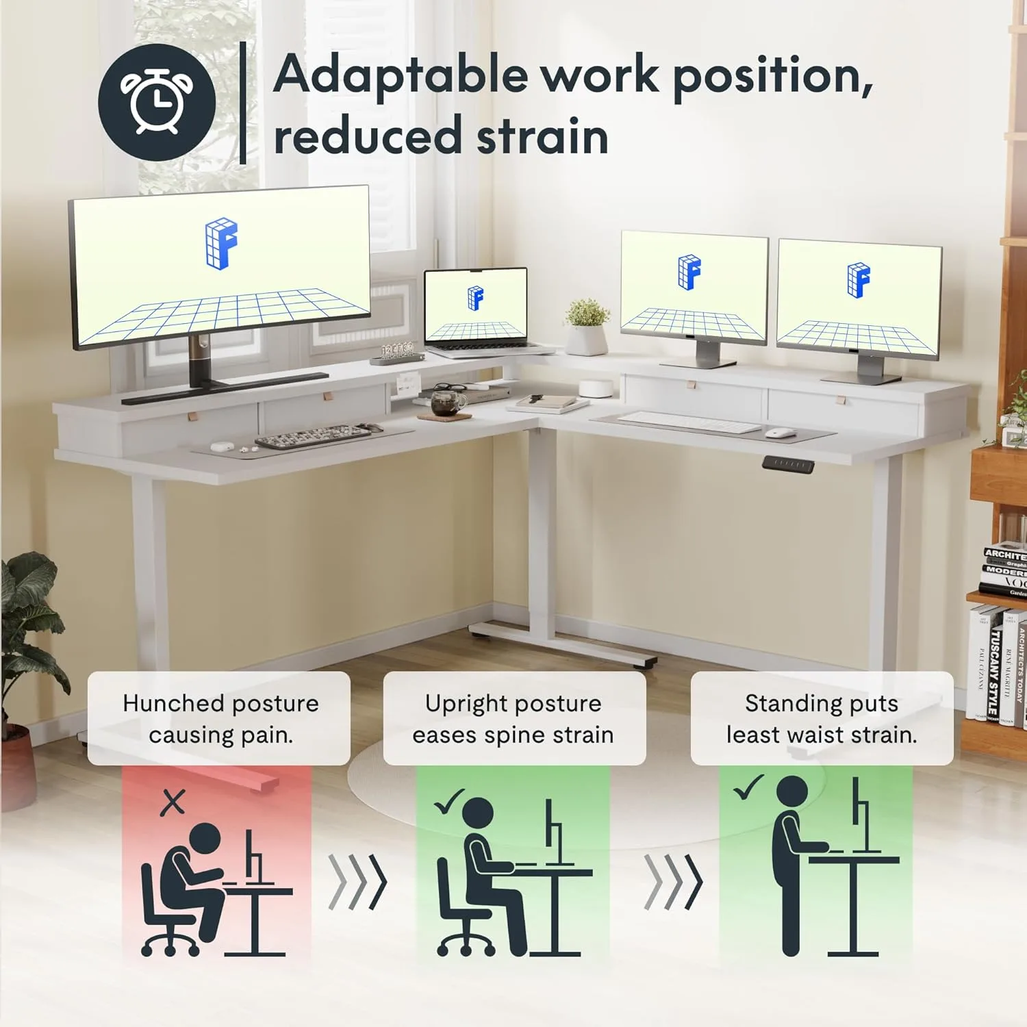 FLEXISPOT 71" Large L Shaped Standing Desk Electric Corner Table with Shelf, 4 Storage Drawers, Adjustable Computer Workstation for Home, Of