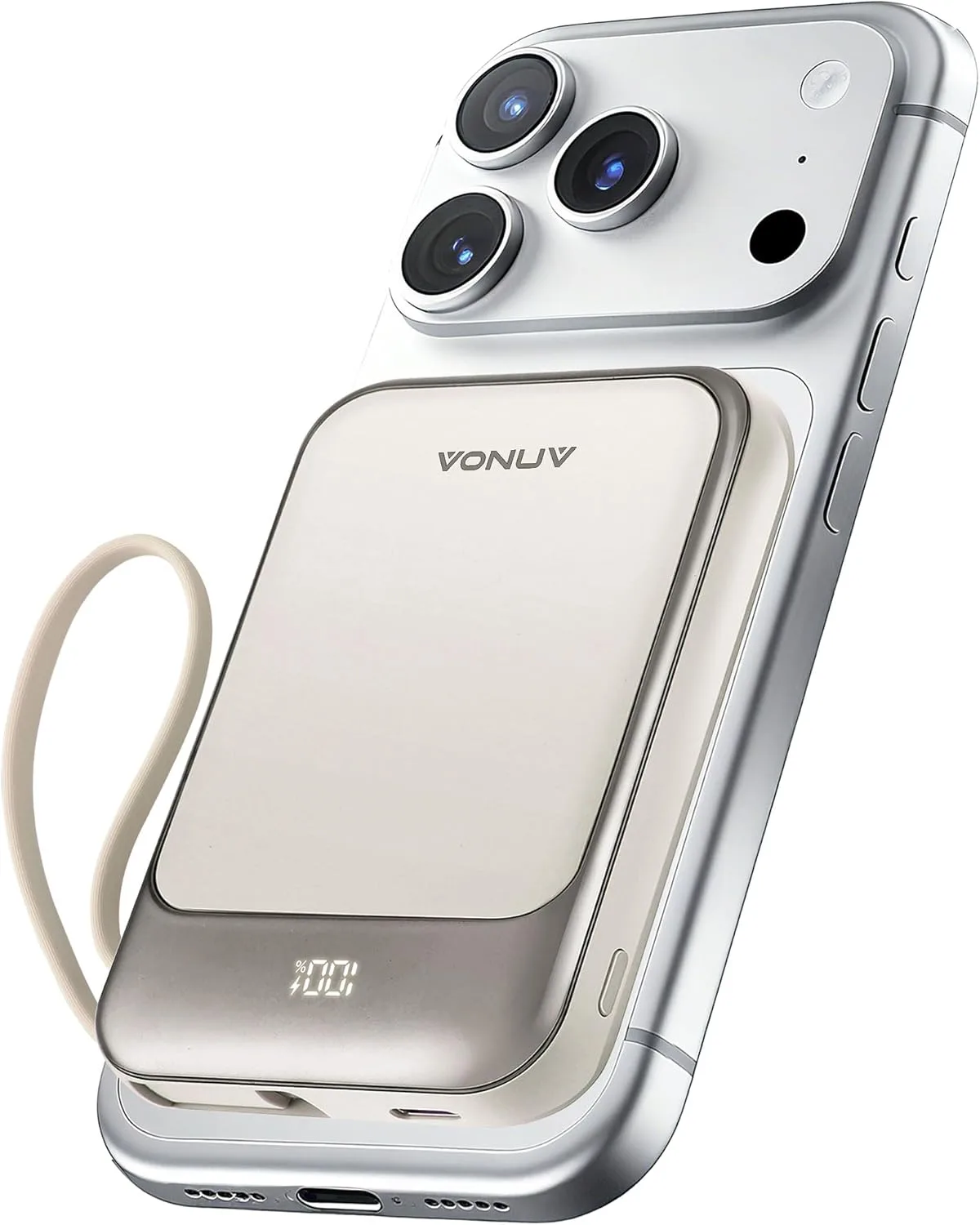 Magnetic Power Bank 10000mAh, Wireless Portable Charger with 15W Max Fast Charging & Built-in USB-C Cable