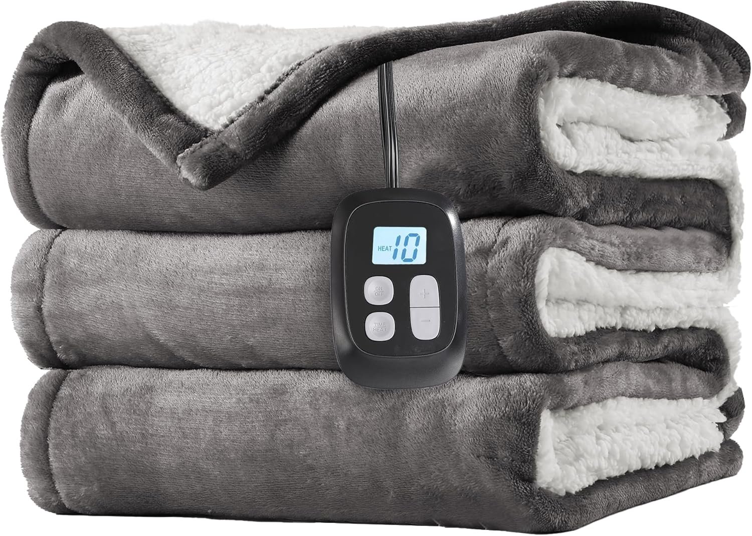 Electric Heated Blanket Full Size 72"x84", Dual-Sided Soft Flannel & Sherpa, LCD Display 10 Heat Settings with 1-12H Timer & Overnight Safe,
