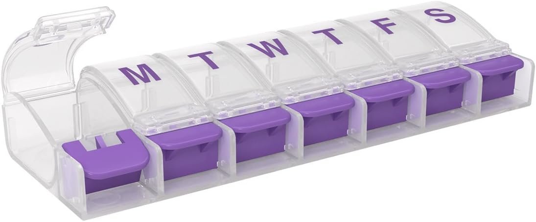 EZY DOSE Weekly (7-Day) Pill Case, Medicine Planner, Vitamin Organizer Box, Medium Push-Button Compartments