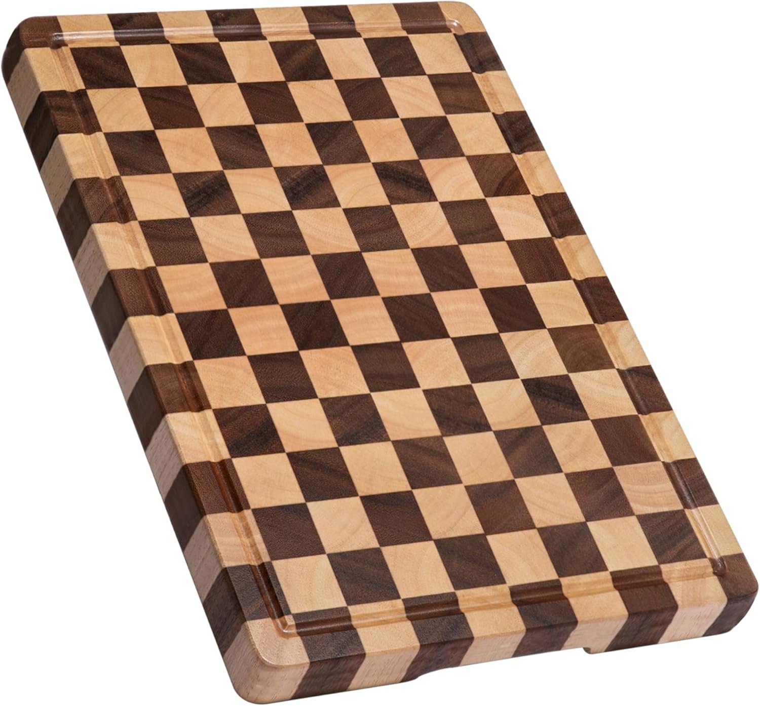 Cutting Boards for Kitchen, Checkered Cutting Board Upgraded, Acacia Wood Chopping Board with Juice Grooves & Handles
