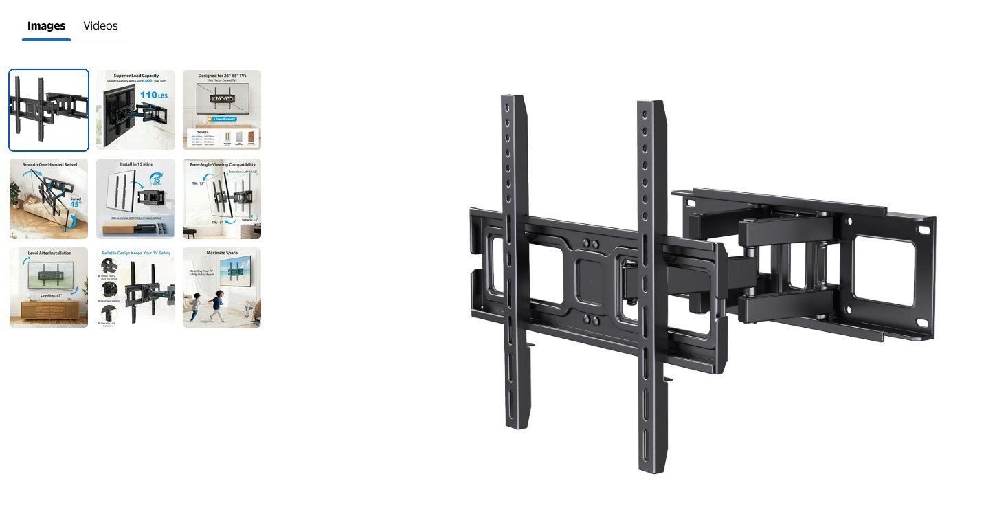 MountFTV Full Motion TV Wall Mount for 26-65 inch TVs Holds up to 110 lbs Swivels Tilts Extension Leveling