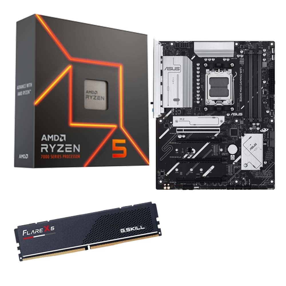 AMD Ryzen 5 7600X, ASUS B650E Max Gaming WiFi, G.Skill 16GB DDR5 6000, Computer Build Bundle
