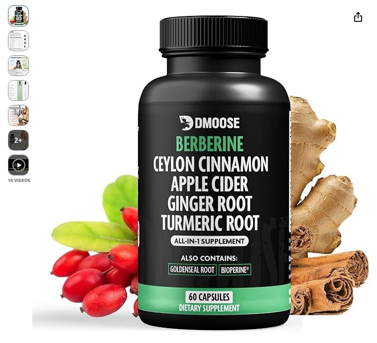 Berberine HCL 1400mg with Ceylon Cinnamon-7 in 1 Berberine Supplement, Ceylon Cinnamon, Bioprene, Turmeric, Ginger, Goldenseal, Apple Cider