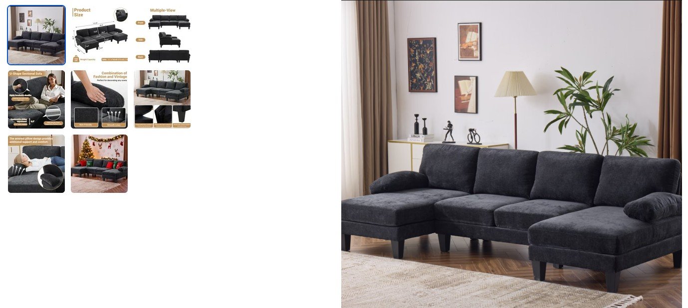 Ktaxon U-Shaped Sectional Sofa, 111" Chenille Couch, 4 Seat Lounge Sleeper with Double Chaise for Living Room