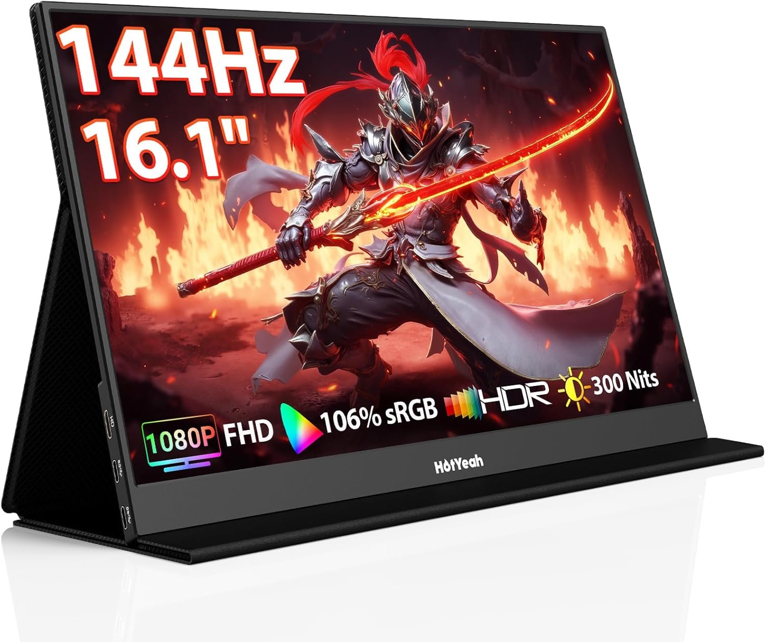 HotYeah 16.1'' 144Hz Portable Gaming Monitor, 106% sRGB 1080P FHD Portable Monitor USB-C HDMI External Display HDR Travel Screen w/Smart Cov