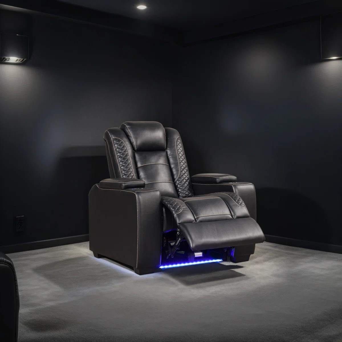 39" Adjustable Headrest Power Recliner Man Cave Home Theater Chair With Cup Holders USB LED