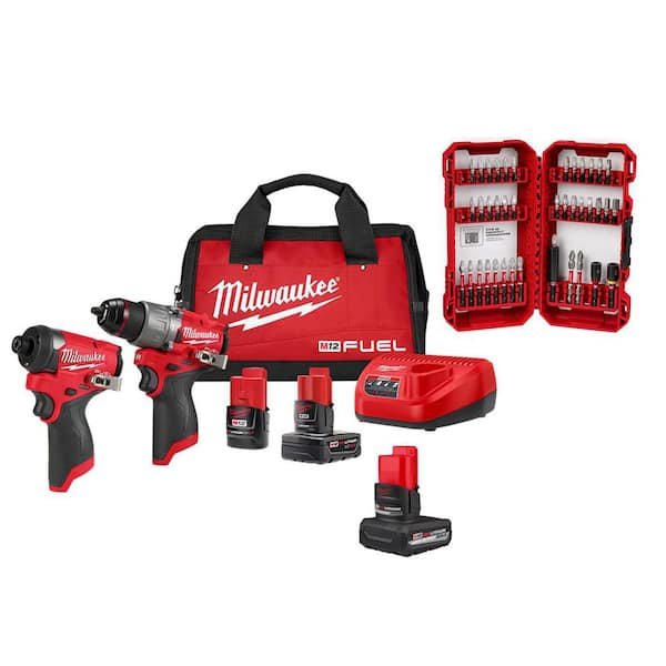 Milwaukee M12 FUEL Hammer Drill/Impact Combo Kit + 5.0Ah Battery + 40-pc SHOCKWAVE Set – $268.97 (was $365.00)