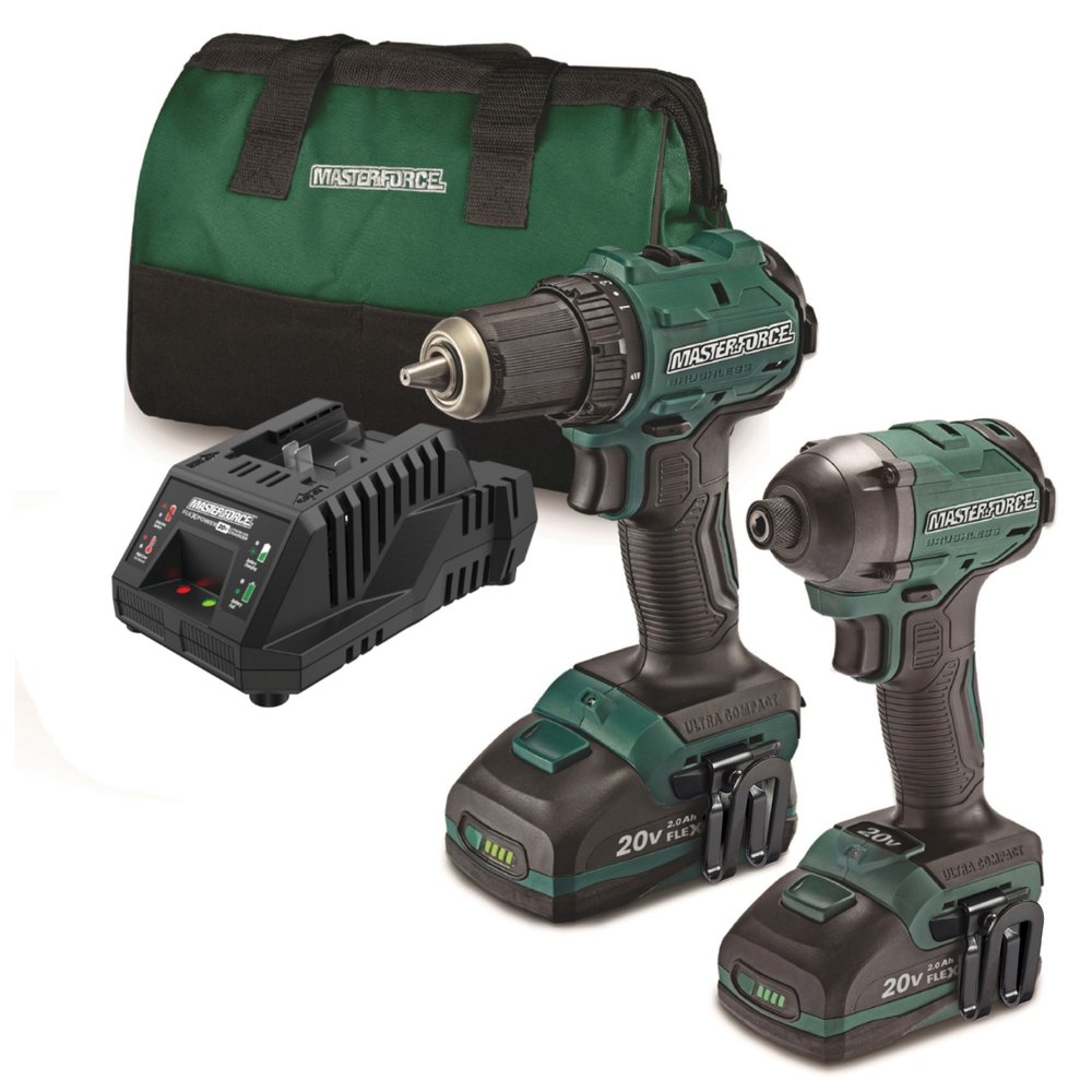Masterforce Ultra Compact 20V Brushless 2-Tool Combo Kit 7620 – $149 (was $189.99)