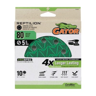 Gator Reptilion 10-Piece Ceramic Alumina 80-Grit Disc Sandpaper #391081 – $9.98 (was $13.98)