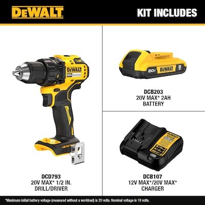 DEWALT 20V MAX 1/2-in Keyless Brushless Cordless Drill Kit DCD793D1 – $99.00 (was $179.00)