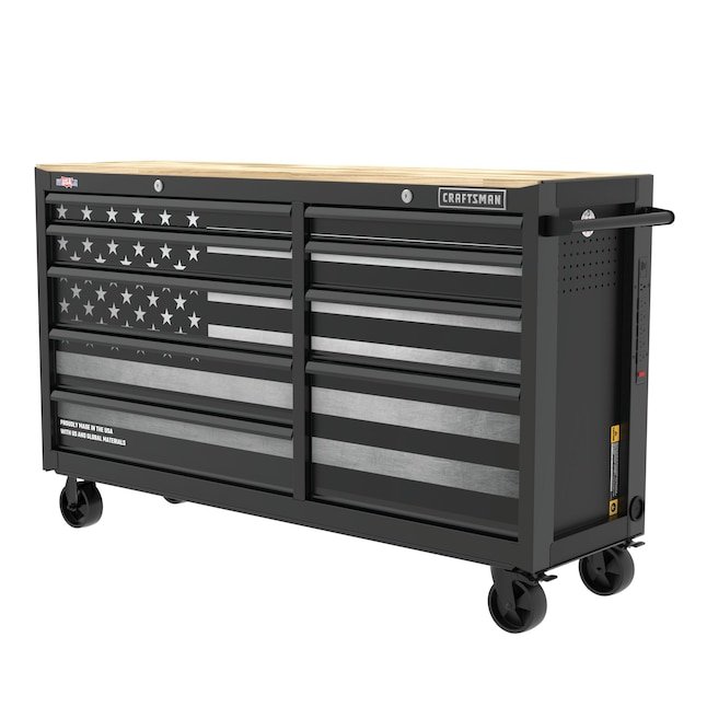 CRAFTSMAN 63-in L x 18-in D 9-Drawer Rolling Black/Grey Wood Work Bench - $699.00 (was $998.46)