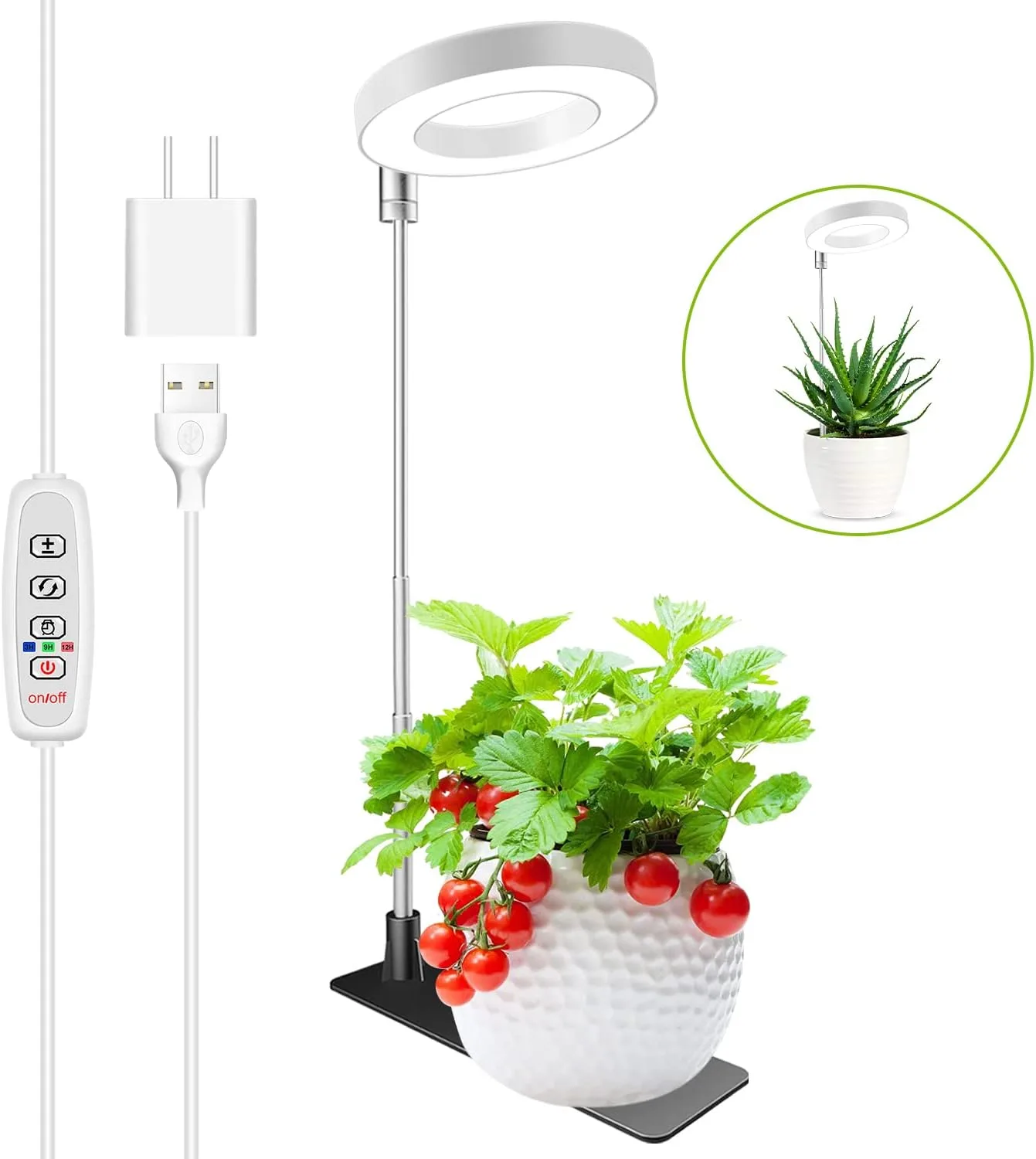 Kullsinss Grow Lights for Indoor Plants, Full Spectrum Halo Growing lamp with Detachable Base